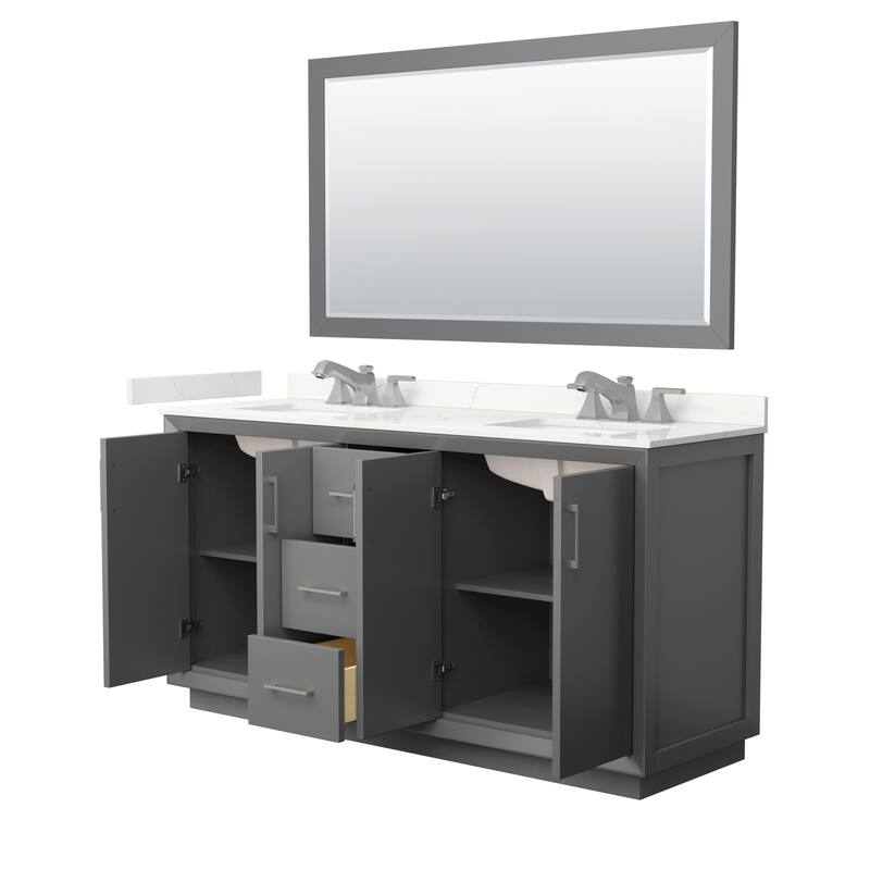 Strada 66-inch Double Vanity, Quartz Top, 58-inch Mirror
