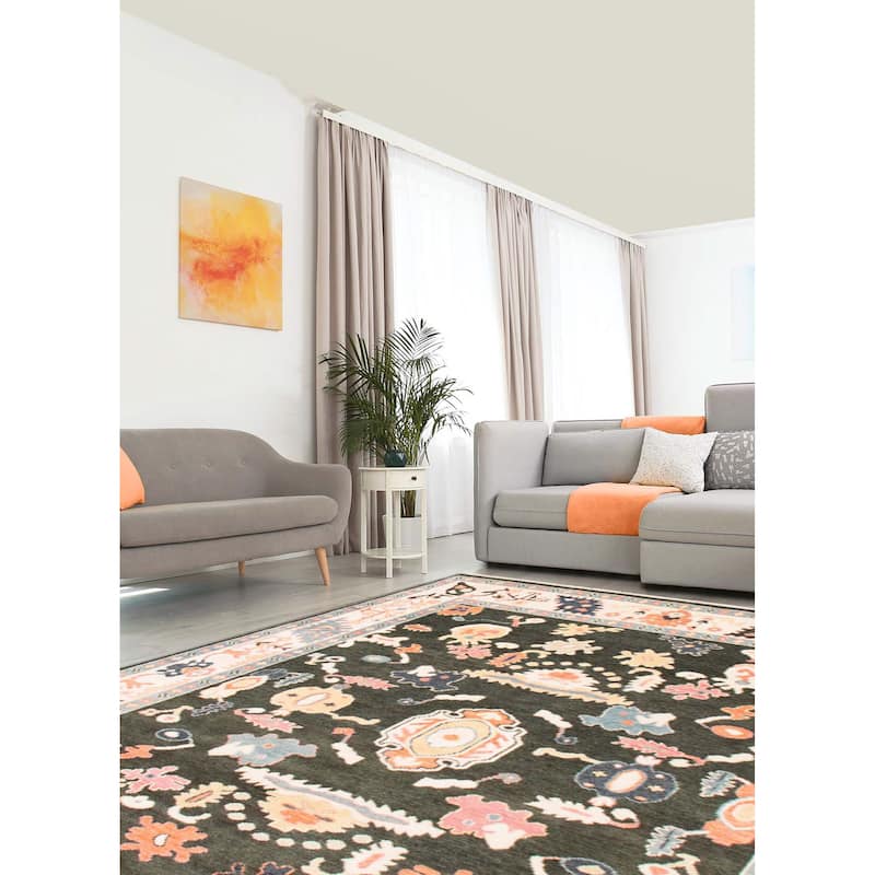 ECARPETGALLERY Hand-knotted Modern Oushak Dark Green Wool Rug - 7'10 x 9'11