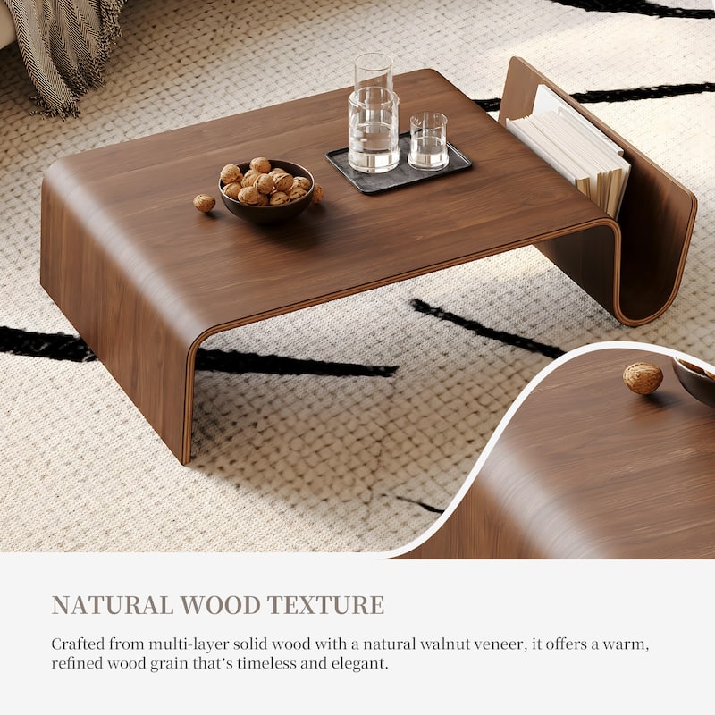 41" Modern Minimalist Brown Coffee Table, Solid Wood Veneer, Retangular Coffee Table for Livingroom
