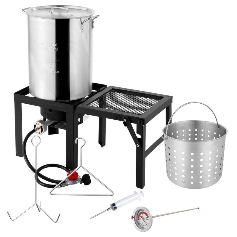 30QT Aluminum Turkey Fryer With Propane Gas Stove And Foldable Side Table - N/A - Silver