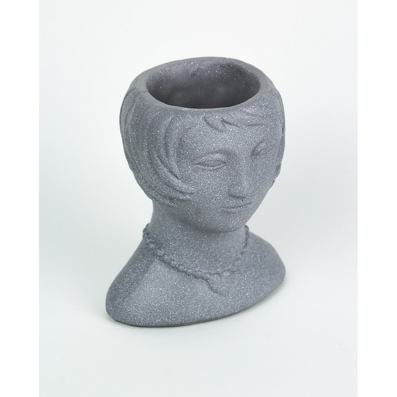 Roaring 20'S Flapper Lady Gray Concrete Head Mini Planter 6 Inch - 6 X 5 X 4 inches