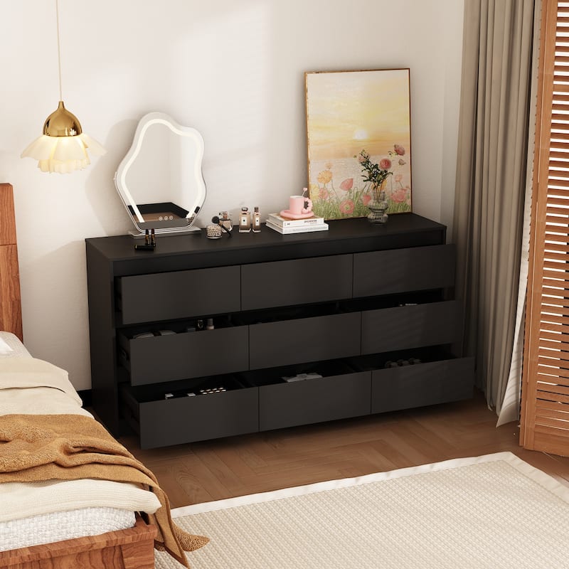 9 Drawer Dresser White Dresser Chest Drawer Storage Organizer Cabinet - Black