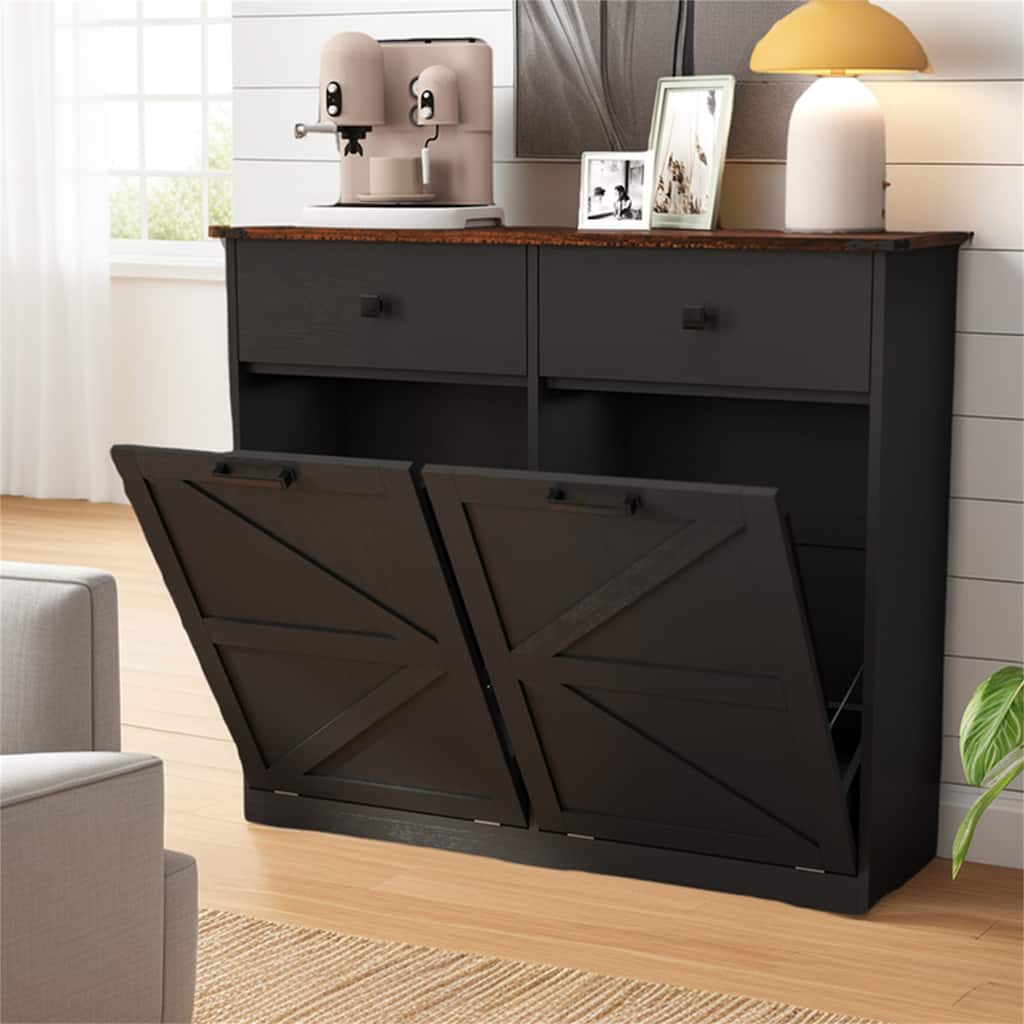 Farmhouse Trash & Recycling Cabinet with Hideaway Drawer