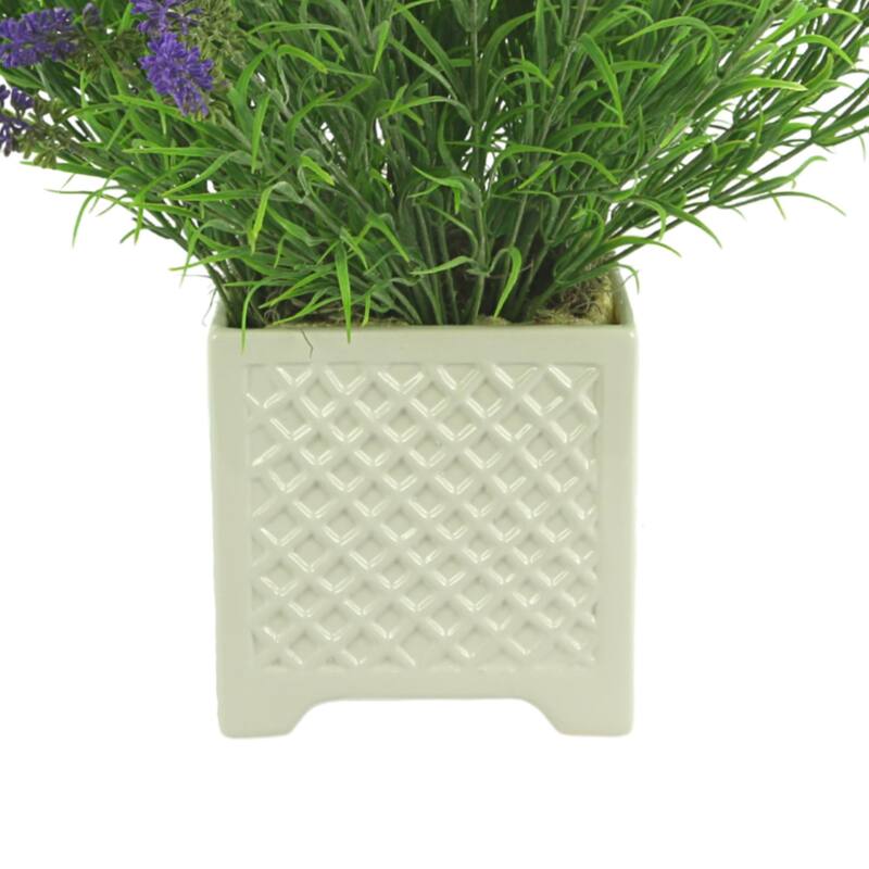 Lavender Floral Arrangement in a Ceramic Pot - Purple, White, Green
