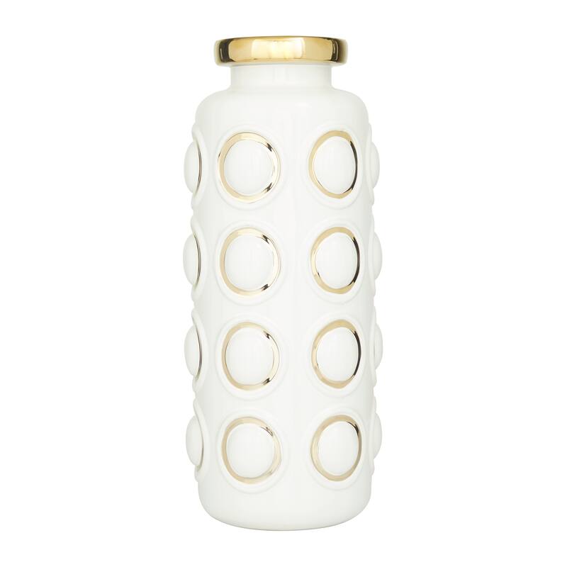 CosmoLiving by Cosmopolitan White Ceramic Vase with Gold Circle Accents