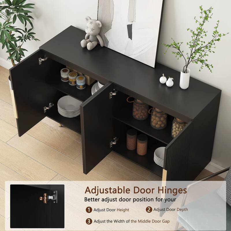 Black Modern Buffet Cabinet with Storage, Fluted Sideboard Large Buffet with Adjustable Shelves, Credenza