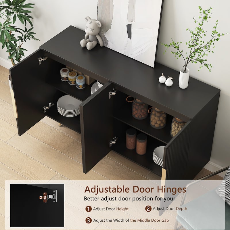 Modern Buffet Cabinet with Fluted Design, Storage Console Table with Adjustable Shelves and Metal Handles