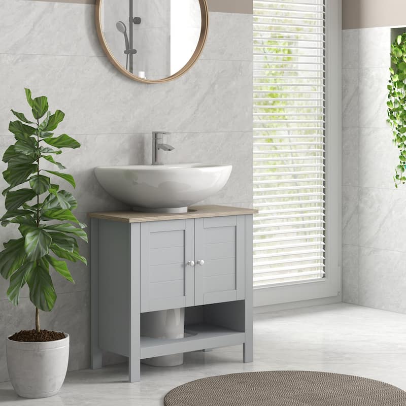 kleankin Bathroom Under Sink Cabinet, Bathroom Vanity Unit, Pedestal Under Sink Design with Adjustable Shelf, Grey