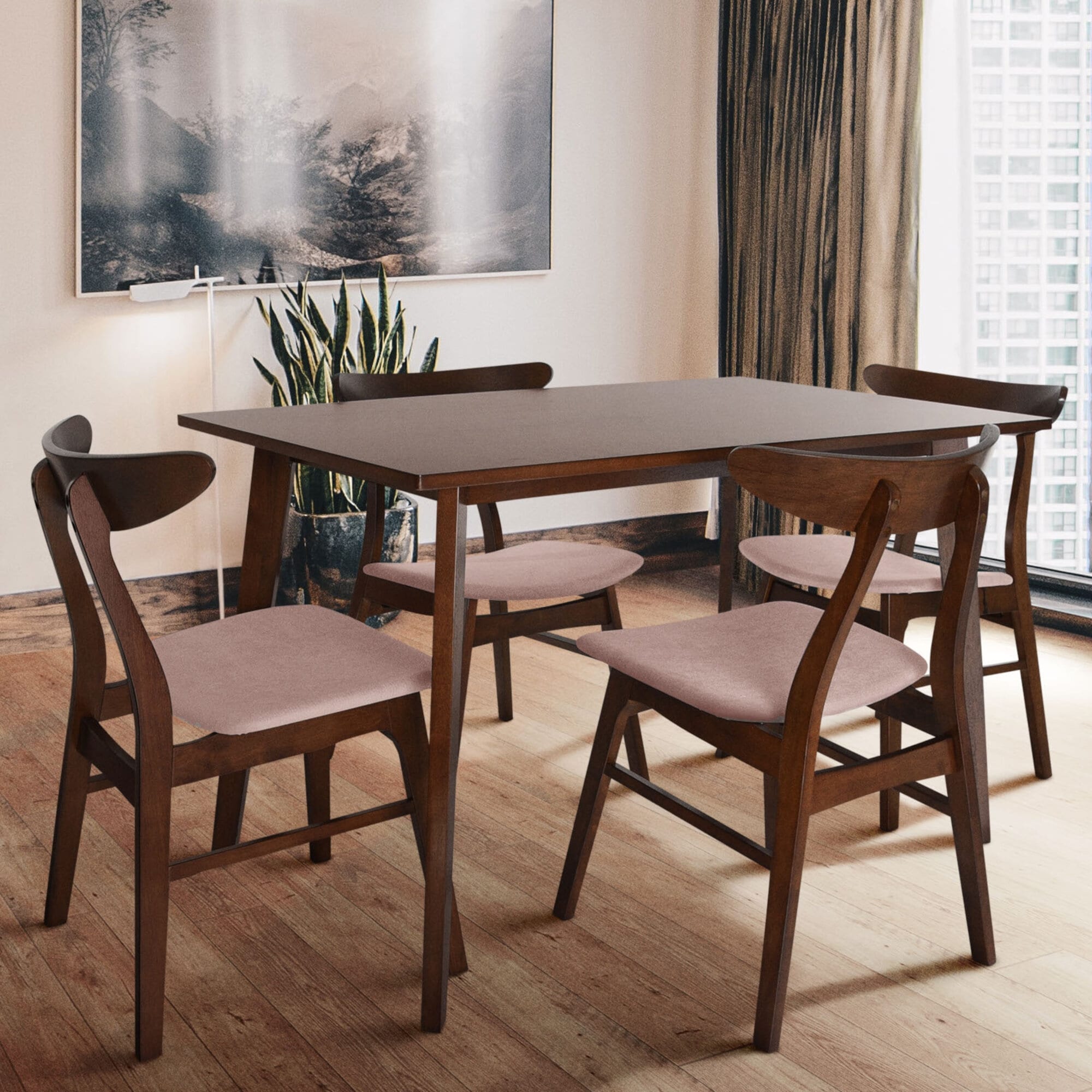 Zenvida Mid Century Piece Dining Set Wood Table Fabric Chairs