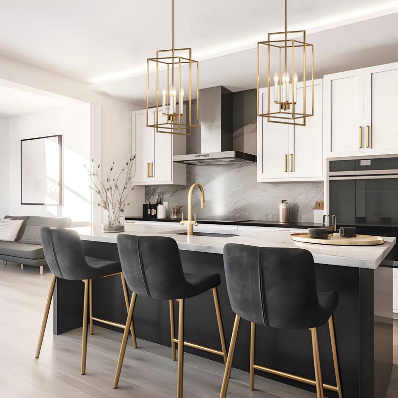Dilley Mid-century Modern Gold 4-Light Lantern Chandelier Foyer Island Pendant for Dining Room
