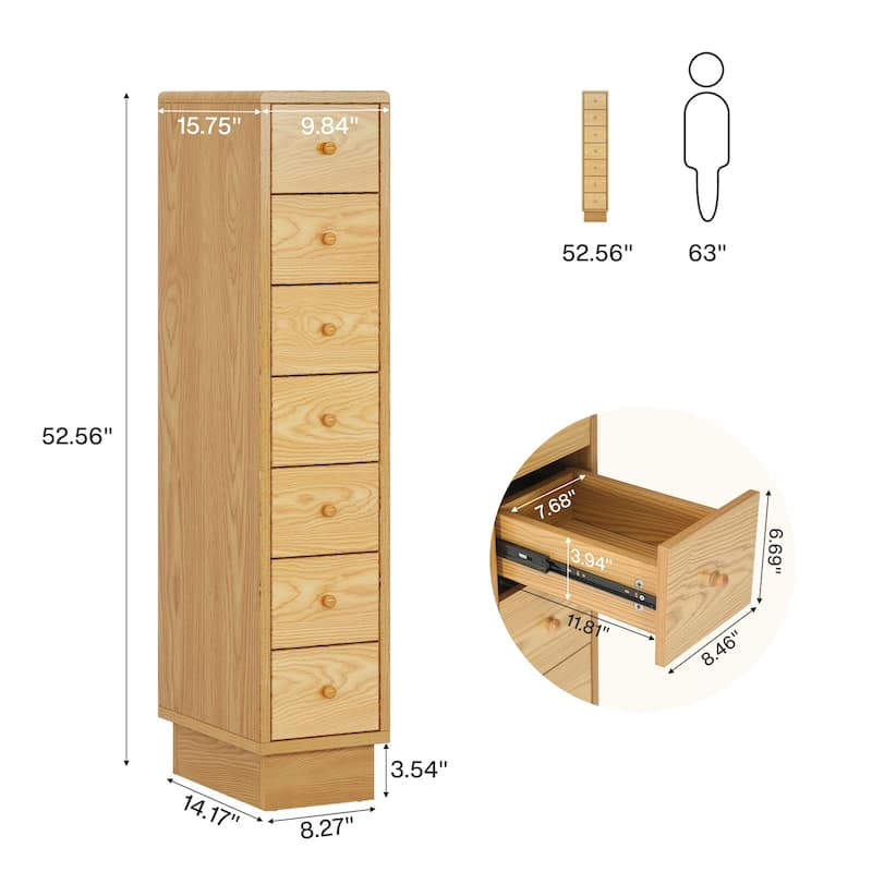 Tall Dresser with 5 Drawers, Wood Slim Storage Drawer Organizer, Oak