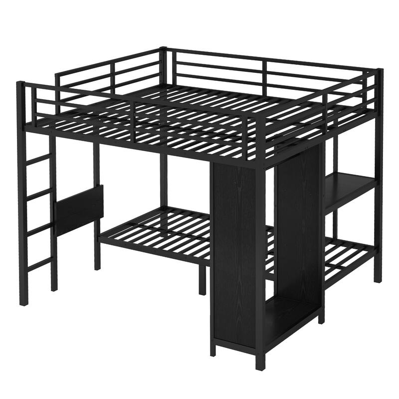 Roomfitters King over Twin XL Metal Bunk Bed with Built-in Wardrobe, Foldable Desk & Storage Space, Heavy-Duty Frame, Black