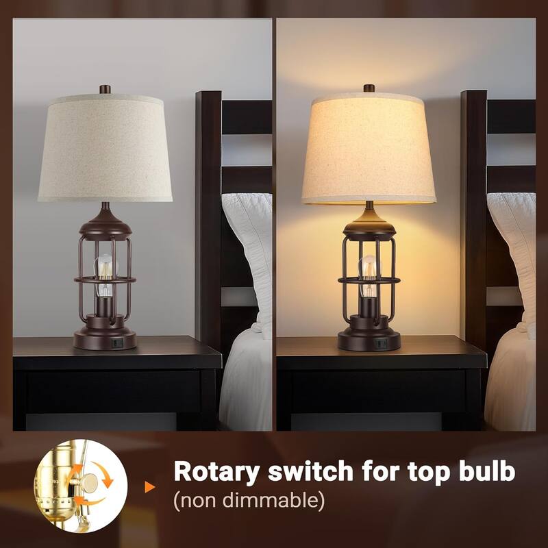Table Lamp Set of 2 with USB Ports,Touch Control 3-Way Lamp with 2 LED Night Light,Nightstand Lamp