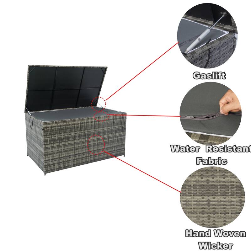 200 Gallon Outdoor Storage Deck Box, Wicker Patio Storage Box with Lid, Flip Top Storage Bench, Storage Bin for Cushion