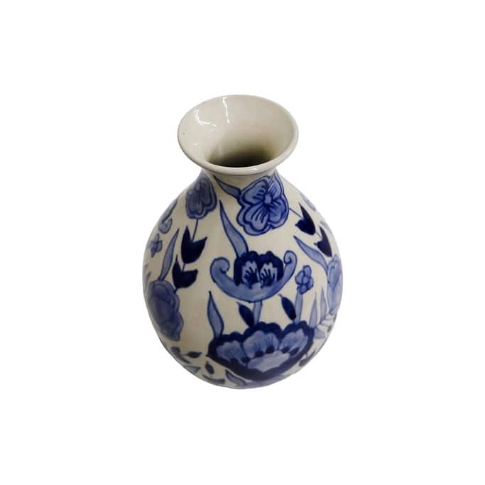 Home&Manor Ceramic Bottle Vase White/Blue