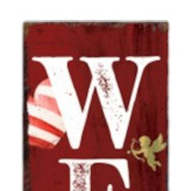 HomeRoots 48" Red And White Solid Wood Valentine's Day Heart Welcome Porch Sign