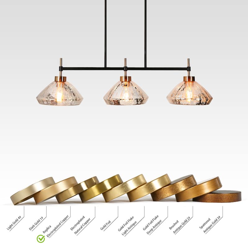 Flyn Modern 3-Light Linear Chandelier Mercury Glass Pendant Lights for Kitchen Island