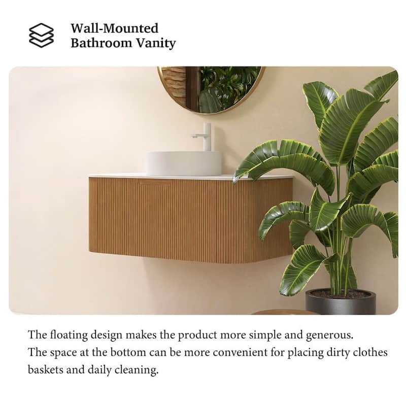 Wall-Mounted Bathroom Vanity with White Round Ceramic Sink