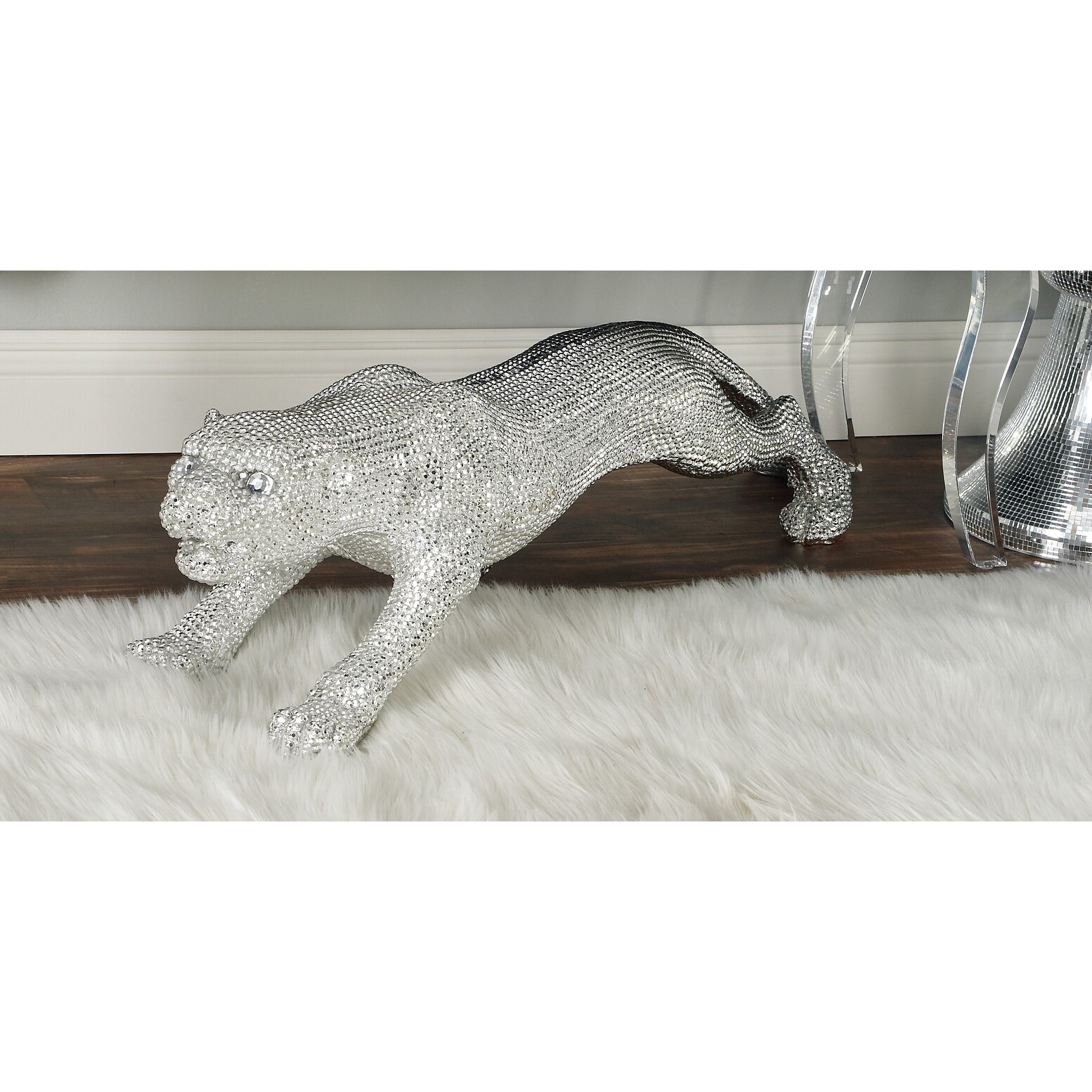 Silver Tall 63cm Sitting Panther Jaguar Leopard Cat ORNAMENT Figurine Home Decor 