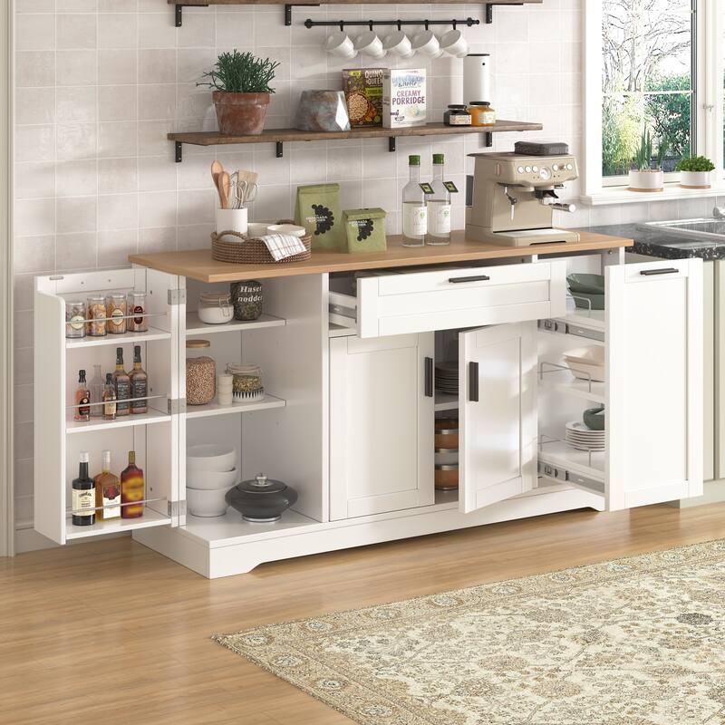 Modern Sideboard Kitchen Island with Drawer & Pull-Out Rack, Buffet Cabinet Storage Cabinet for Dining Room & Entryway