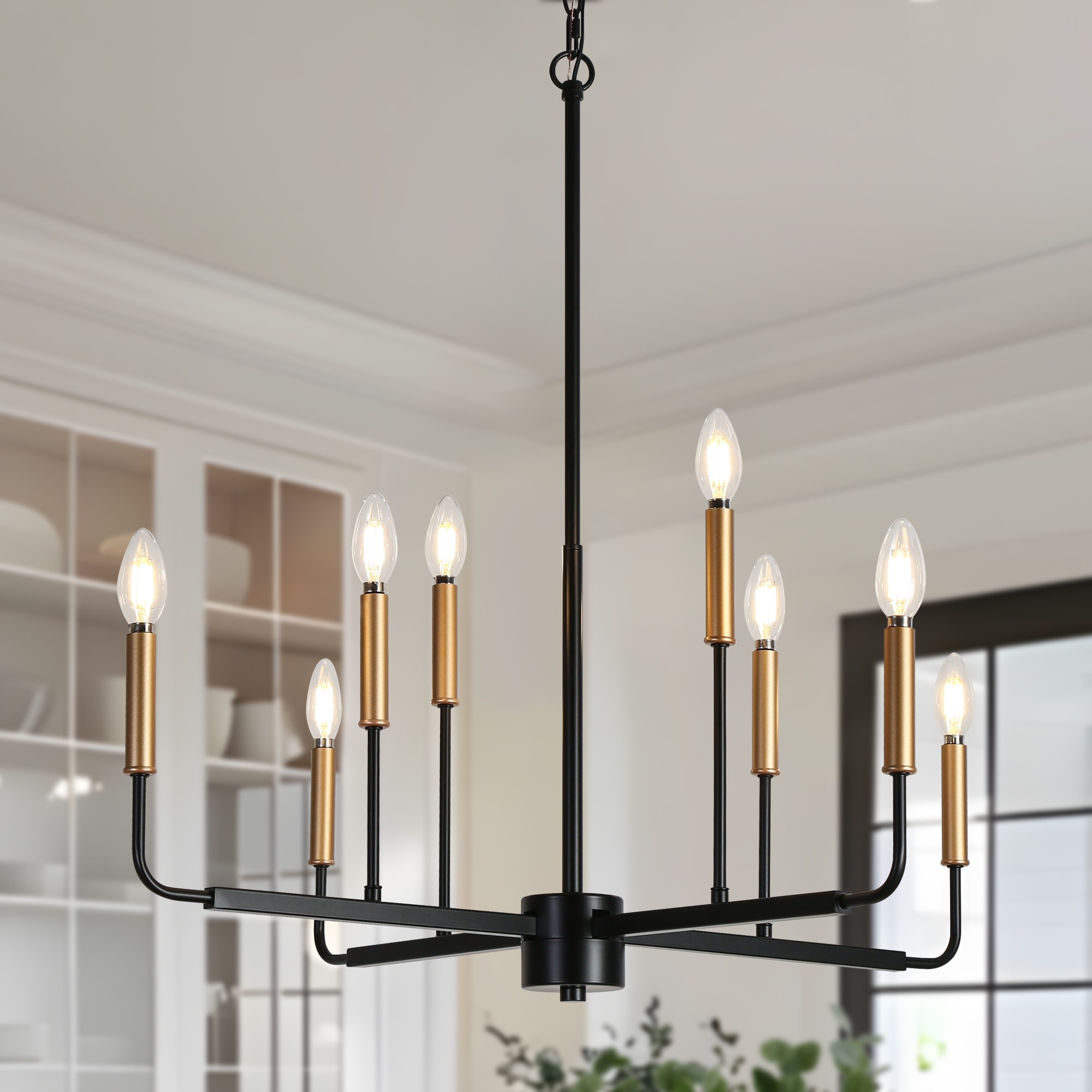 Modern 8-Light Black Gold Chandelier Classic Candle Lights for Dining Room - D 30.7