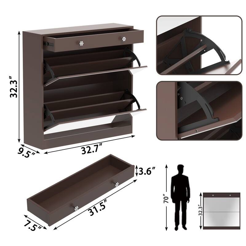 Mirror Shoe Cabinet with 2 Tier Drawers, Mirror Shoe Rack With 1 Drawer Storage