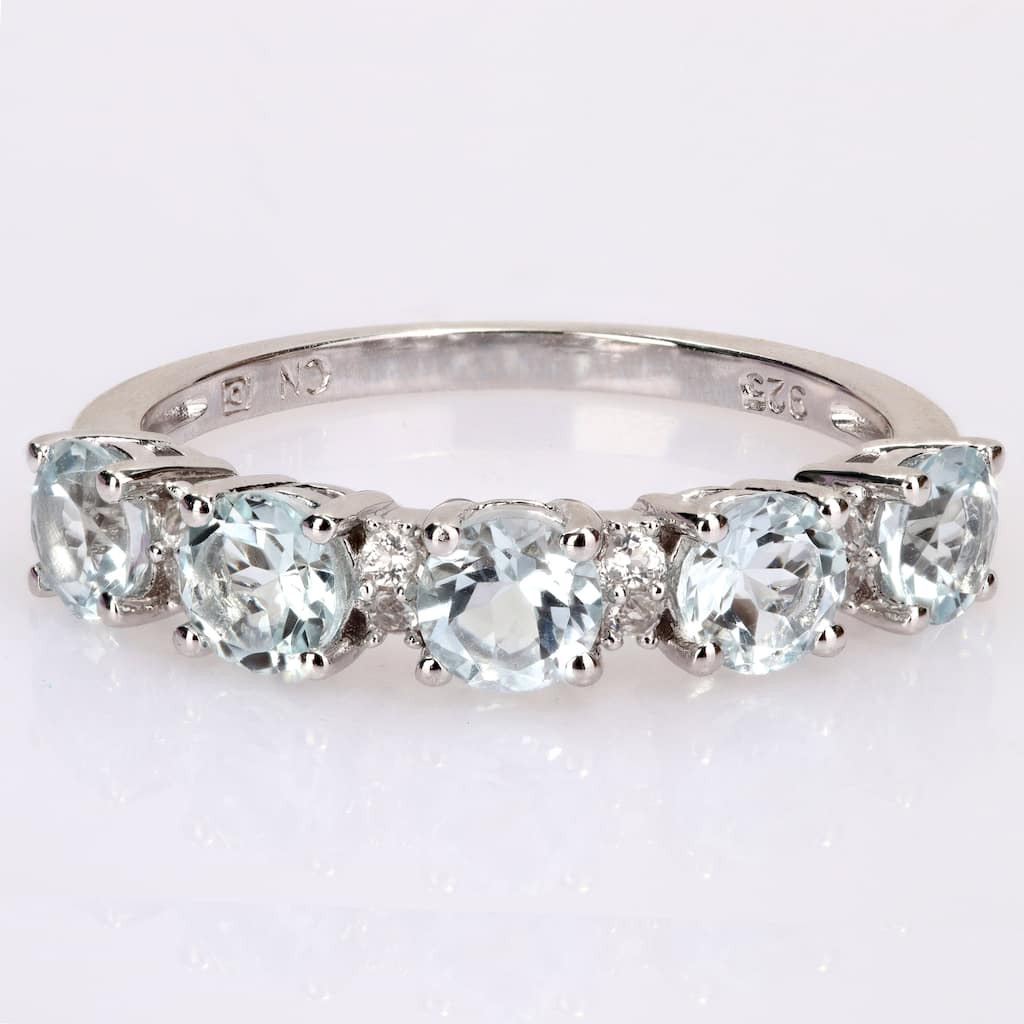 Miadora Sterling Silver Aquamarine and White Topaz Stackable Eternity Wedding Band Ring