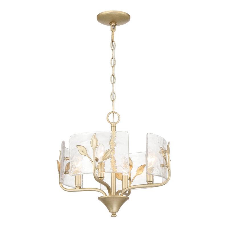 Bloem 4 Light Pendant in White Gold with Hammered Water Glass