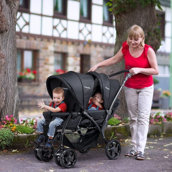 slide 2 of 23, Foldable Lightweight Front Back Seats Double Baby Stroller - 48" L x 22.5" W x 43" H Black