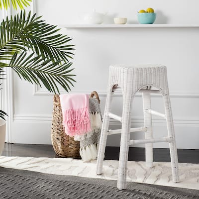 SAFAVIEH Nafissa 30-inch Wicker White Distress Bar Stool - 18.9" x 18.9" x 29.5" - 19Wx19Dx30H