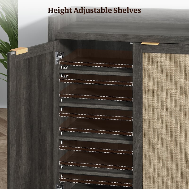 Set of 2 Modern Natural Rattan Shoe Cabinets - 41 x 32.4 x 14.8