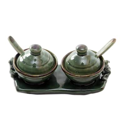 Novica Handmade Sacred Frog Ceramic Condiment Set (5 Pcs)