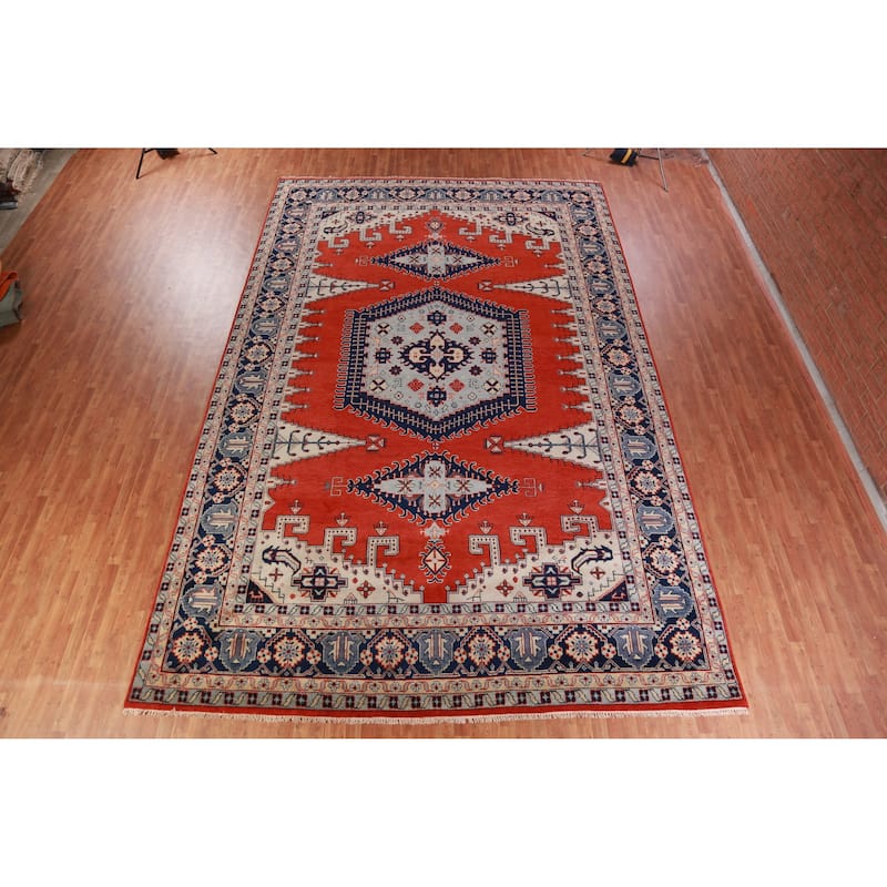 Hand Knotted Oriental 100% Wool Carpet Traditional Geometric Red Viss Area Rug - 17' 6'' X 11' 5''