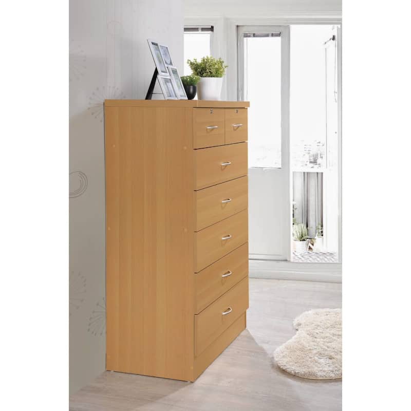 48" Beige and Silver Rectangular 7-Drawer Chest with Locks