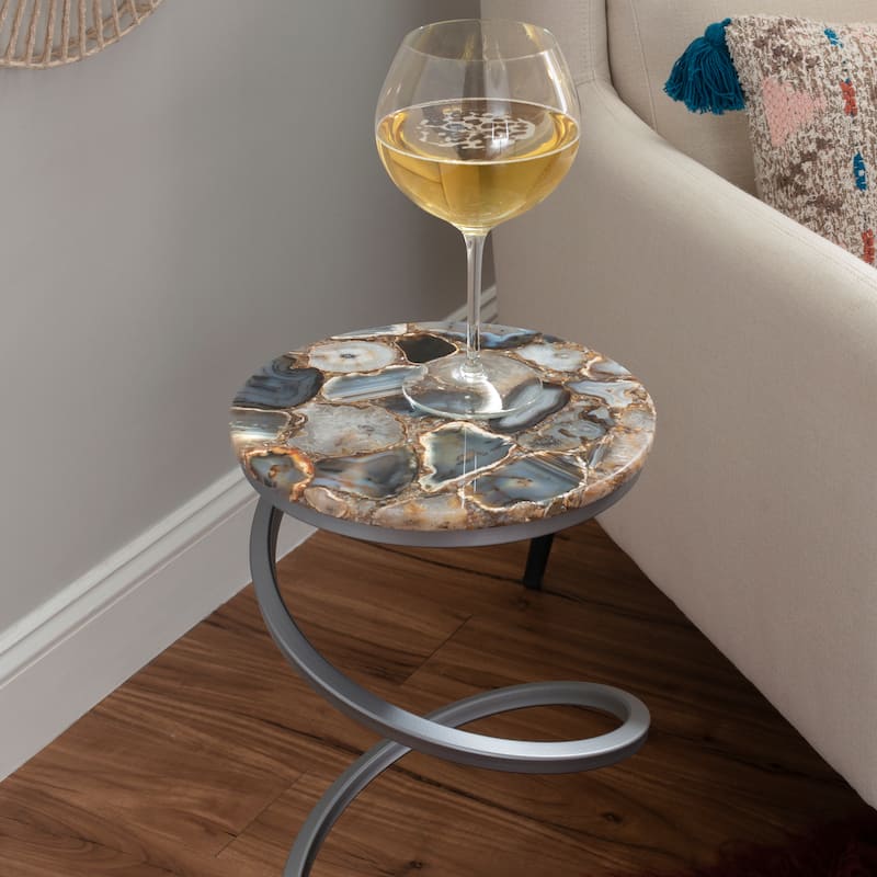 Linon Glazebrooke Glam Sprial Drive Table with Silver Base