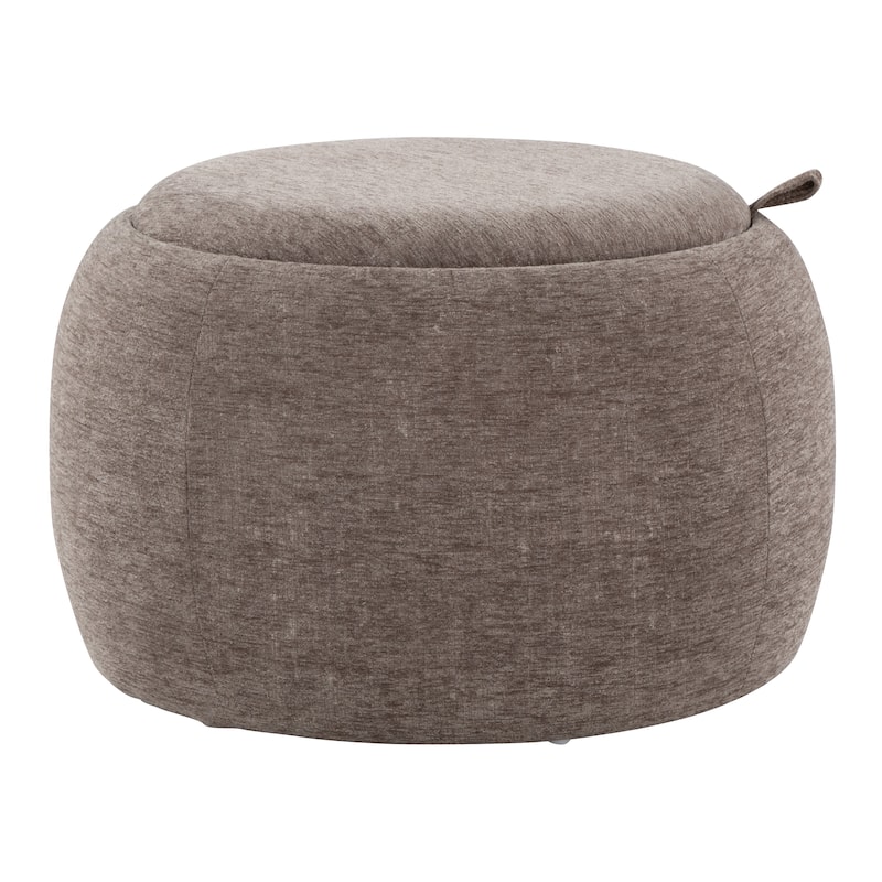 Carson Carrington Astrid Pouf with Natural Wood Tray Top - Brown Fabric/Natural Wood