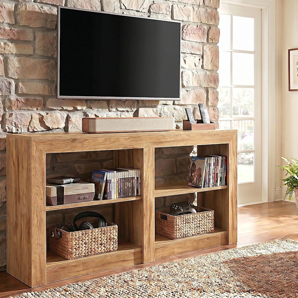 59-Inch Tall TV Stand, 3-Tier Farmhouse TV Console with Open Storage