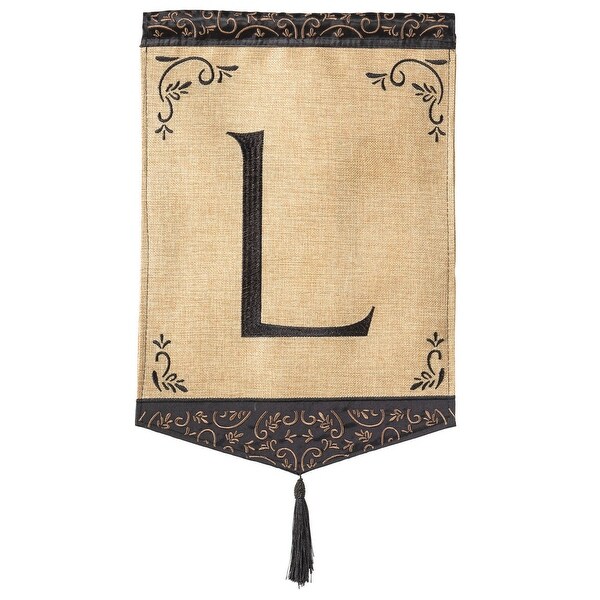 Beige and Brown Monogram "L" Tassel Burlap Garden Flag 18" x 13" - N/A
