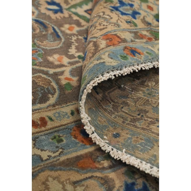 Hand Knotted Oriental 100% Wool Carpet Traditional Floral Greys & Charcoal Tabriz Area Rug - 11' 11'' X 9' 0''