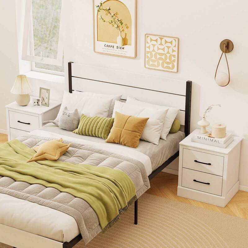 Costway 2 Drawer Nightstand Bedside Table Compact Sofa End Table Dark