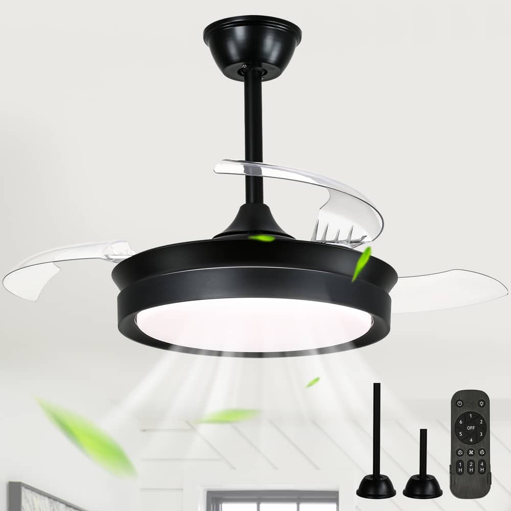 Cusp Barn 36 Inch Retractable Ceiling Fan with Lights, Modern 6 Speeds Silent DC Motor Fandelier Ceiling Fan for Bedroom