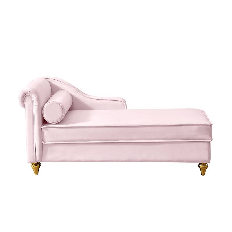 Pink Velvet Chaise Lounge Chair with Storage