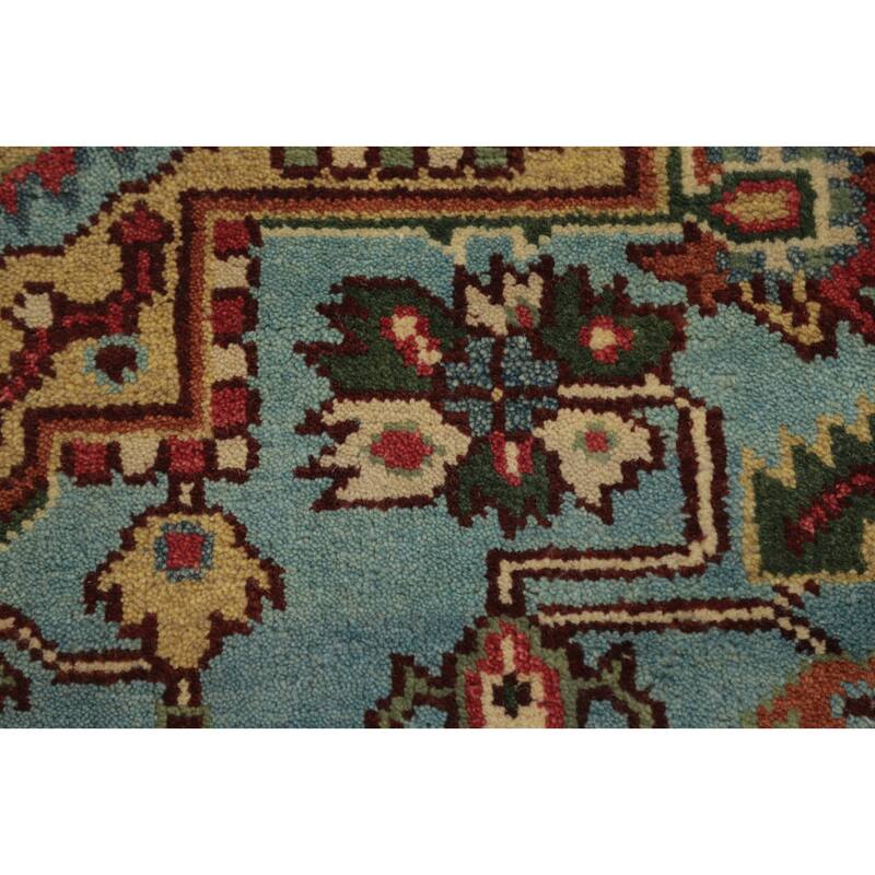 Hand Knotted Oriental 100% Wool Carpet Traditional Medallion Navy Blue & Blues Heriz (serapi) Area Rug - 9' 10'' X 8' 0''