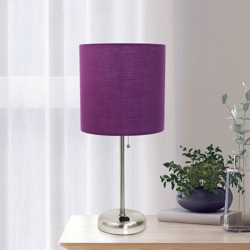 19.5" Power Outlet Metal Lamp in Steel w Aqua Shade