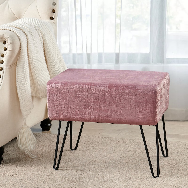 Textured Velvet Ottoman - 19" x 13" x 17" H - Withered Rose