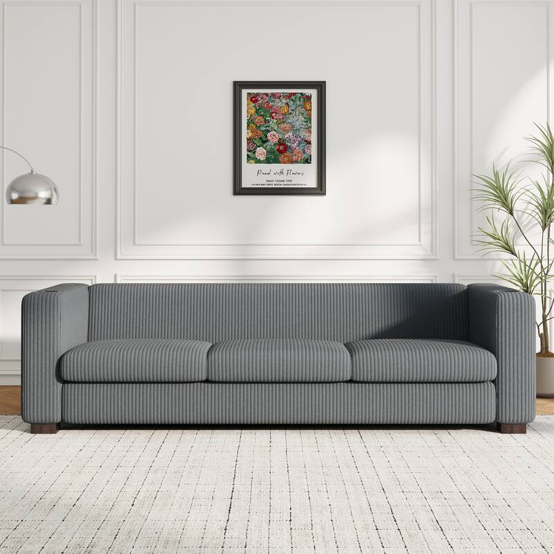 3 Seater Gray Solid Wood Sofa with Contemporary Design
