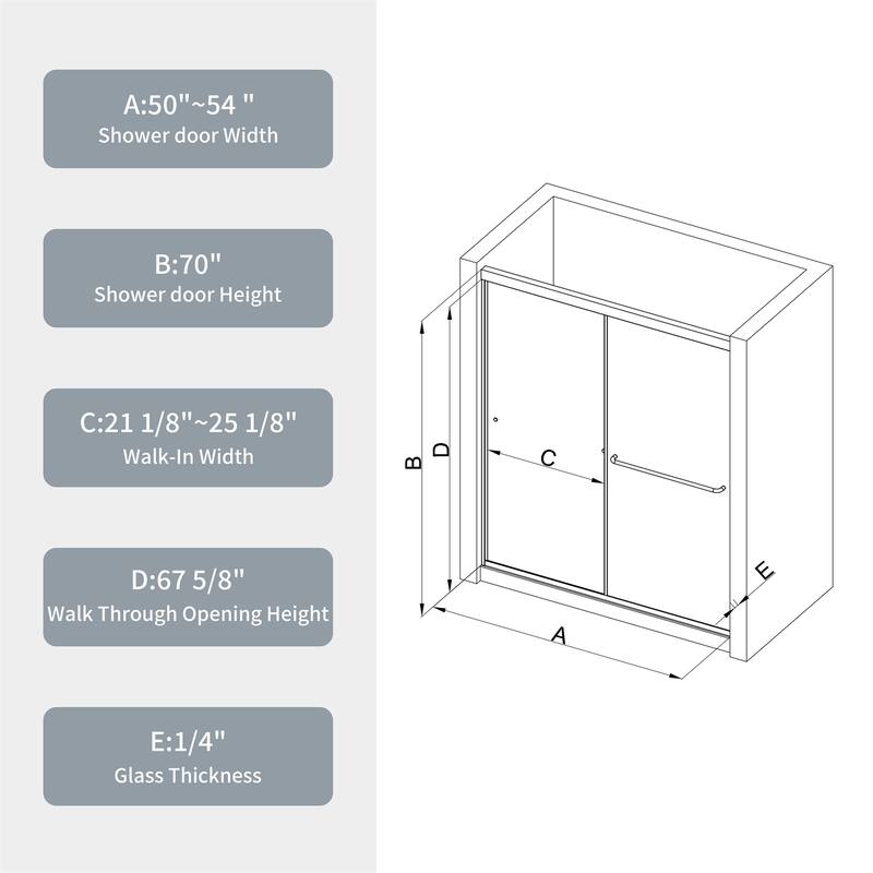 Bypass Shower Sliding Door with 1/4" Tempered Glass