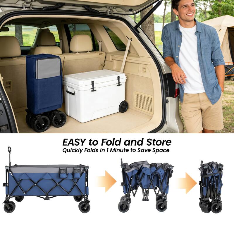 51"Extended Heavy-Duty Foldable Utility Wagon,480lbs,Patented Ultra-Stable Frame,1:6 Space-Saving Fold,Portable and Collapsible
