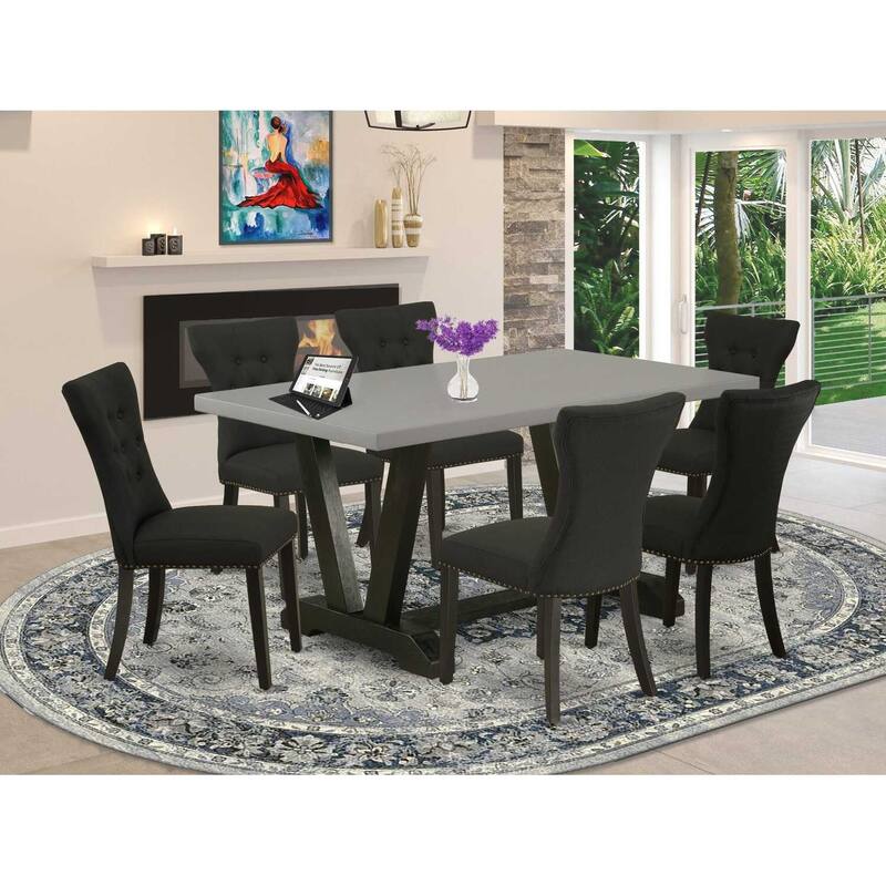 HomeStock 7-Piece Natural Oak Finish Solid Wood Top Dining Table with 6 Chairs