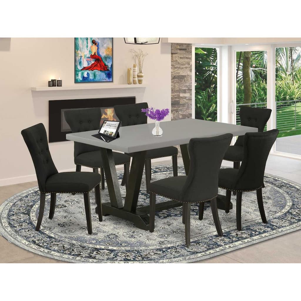 HomeStock 7-Piece Natural Oak Finish Solid Wood Top Dining Table with 6 Chairs